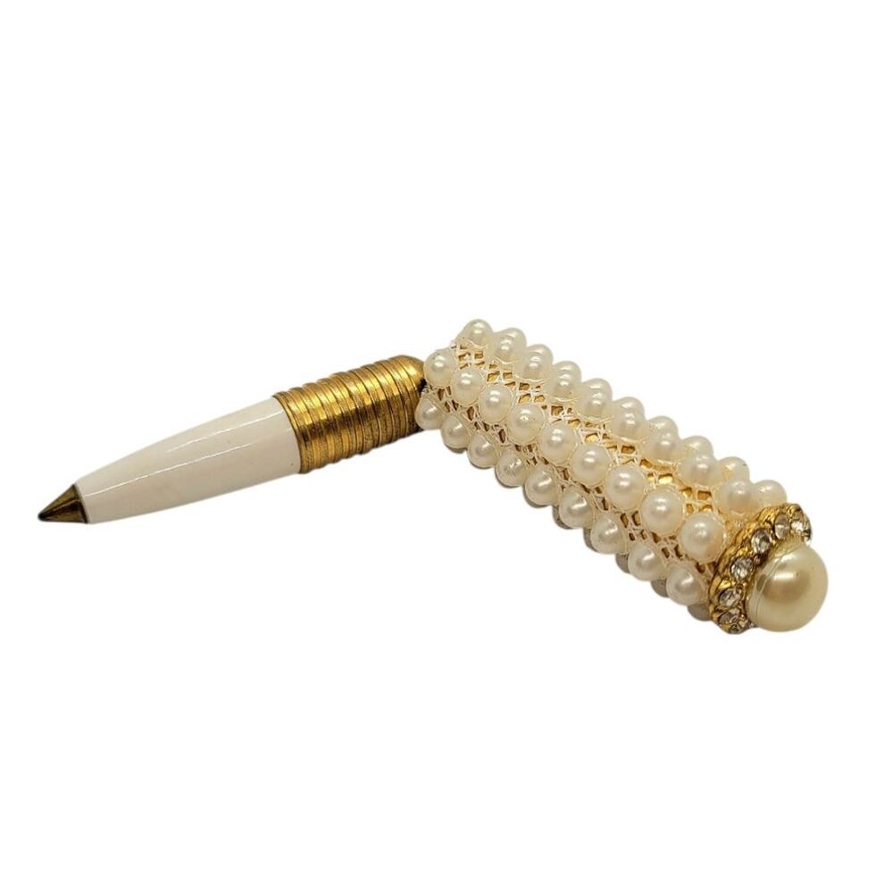 Vintage‎ Faux Pearl Rhinestone Purse Pen Glam Vanity Accessory Elegant Gift